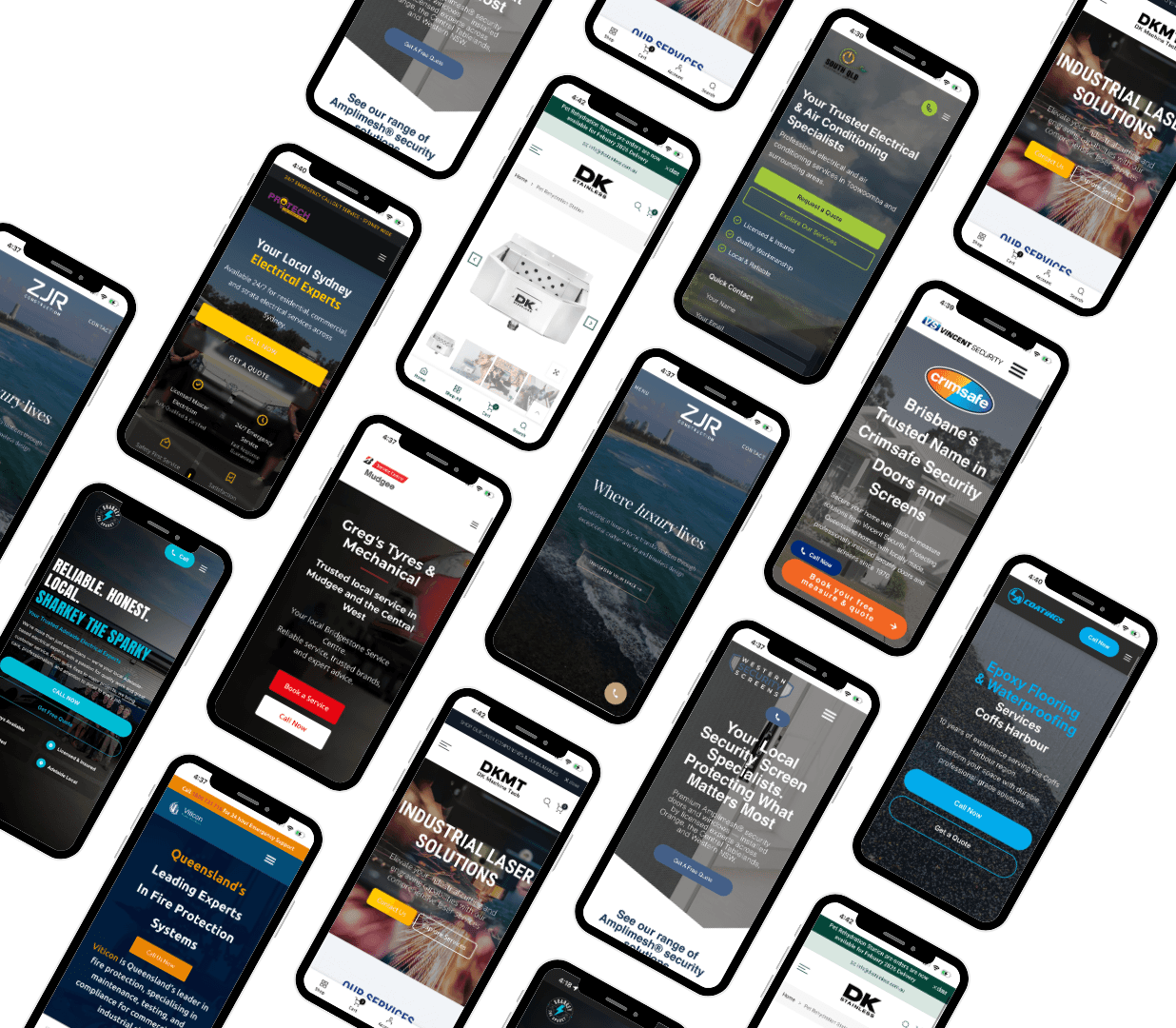 A collage of mobile websites built by Nooma Logic